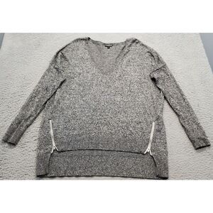 Express Sweater Womens Small Gray‎ Lightweight Long Sleeve V Neck Side Split Zip